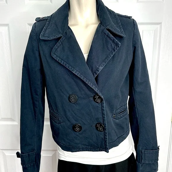 DENIM & SUPPLY RALPH LAUREN cropped blue jean jacket VINTAGE double breasted M - Picture 1 of 12